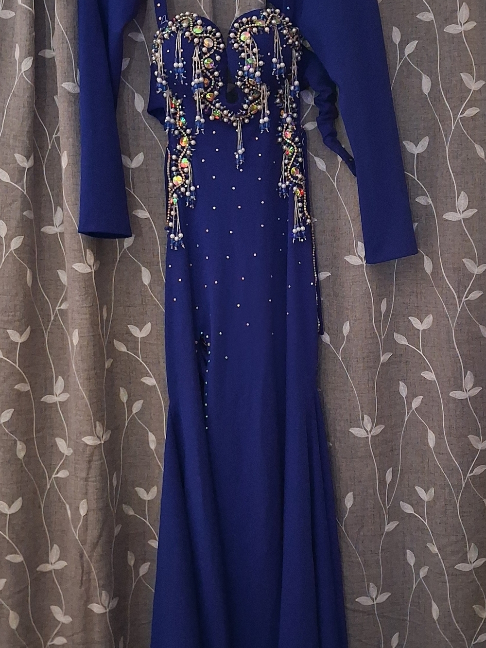 Royal Blue Embellished Long Sleeve Bellydance Burlesk